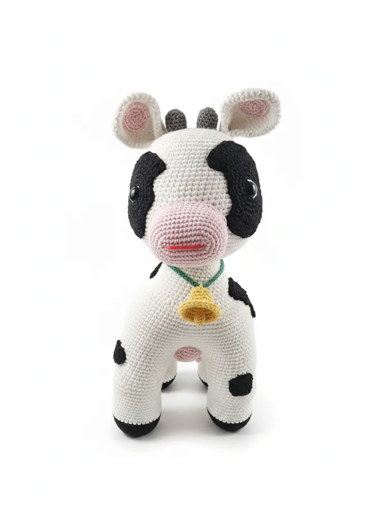 Amigurumi Örgü İnek Oyuncak - 45 cm Boyunda, Çıngıraklı, El Yapımı