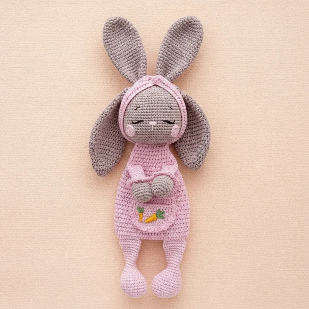 Pembe Örgü Tavşan Uyku Arkadaşı - Amigurumi El Emeği Oyuncak