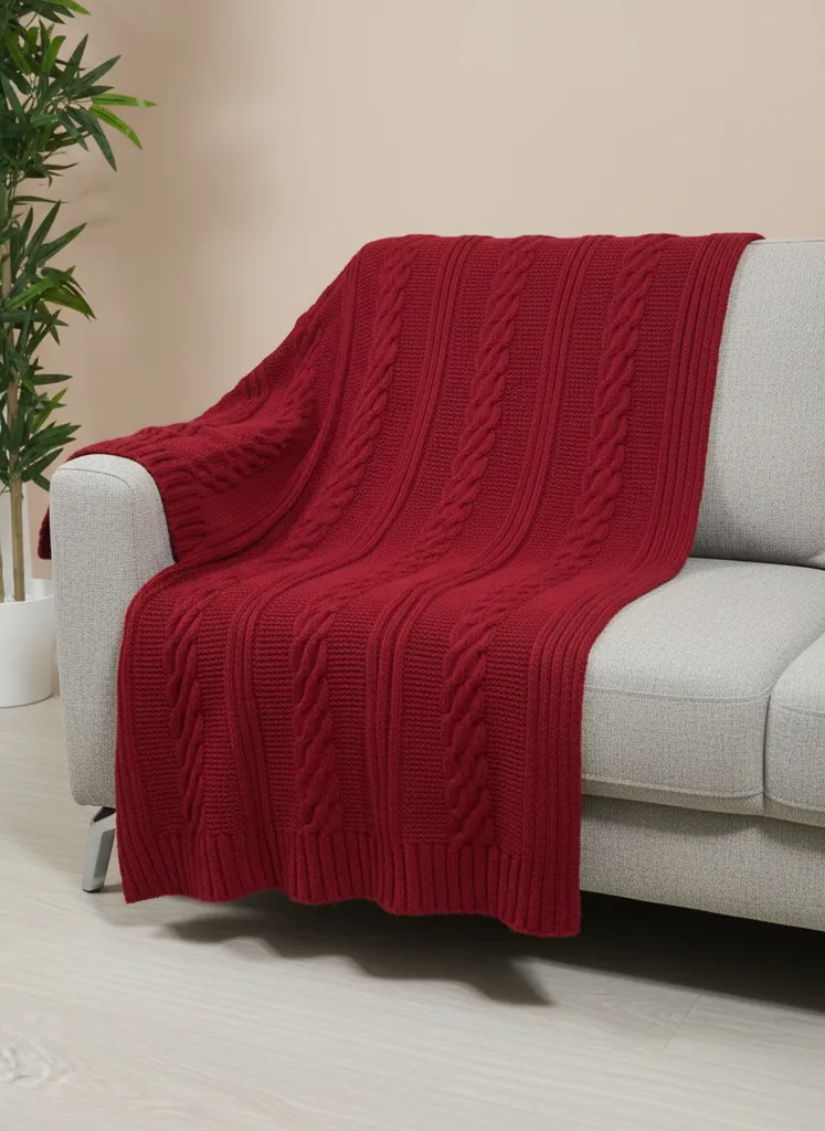 Kırmızı Örgü Tv Battaniyesi - Yumuşak ve Sıcak Tutucu
