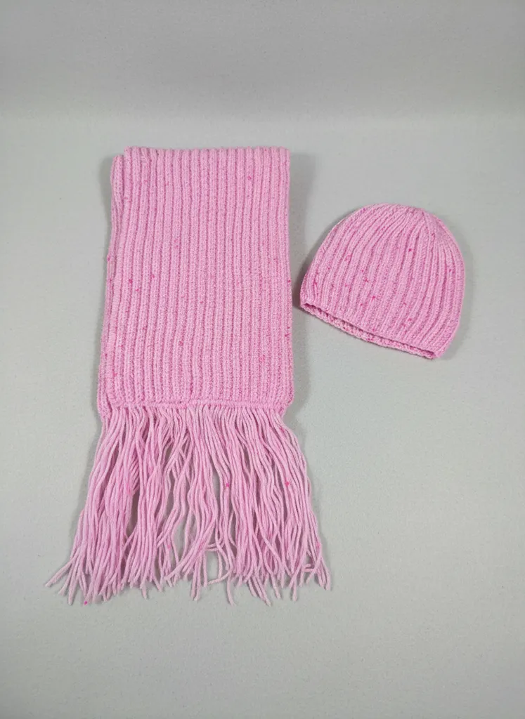 Pembe Kız Bebek Atkı ve Bere Seti - Bebe İpi ile Örme