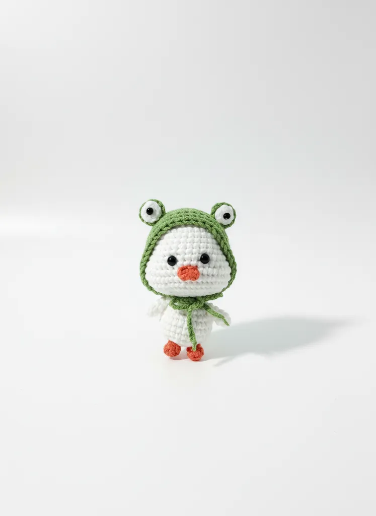 Örgü Kurbağa Şapkalı Ördek Amigurumi Oyuncak Bebek - El Emeği