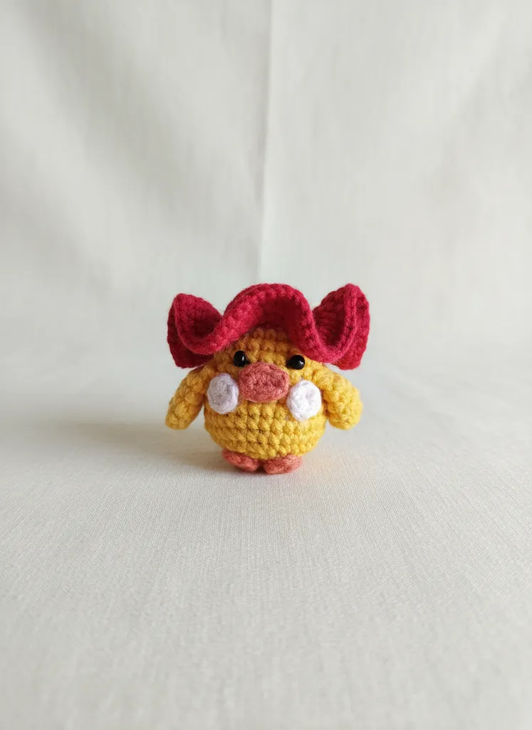 Sarı Amigurumi Civciv Oyuncak - Kırmızı Şapkalı, El Yapımı Hediye