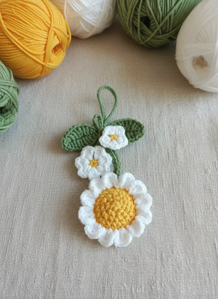 Örgü Papatya ve Çiçek Buketi Anahtarlık - Amigurumi El Emeği