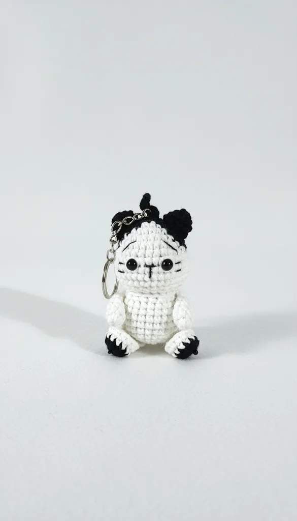Beyaz ve Siyah Amigurumi Kedi Anahtarlık - El Yapımı Hediye