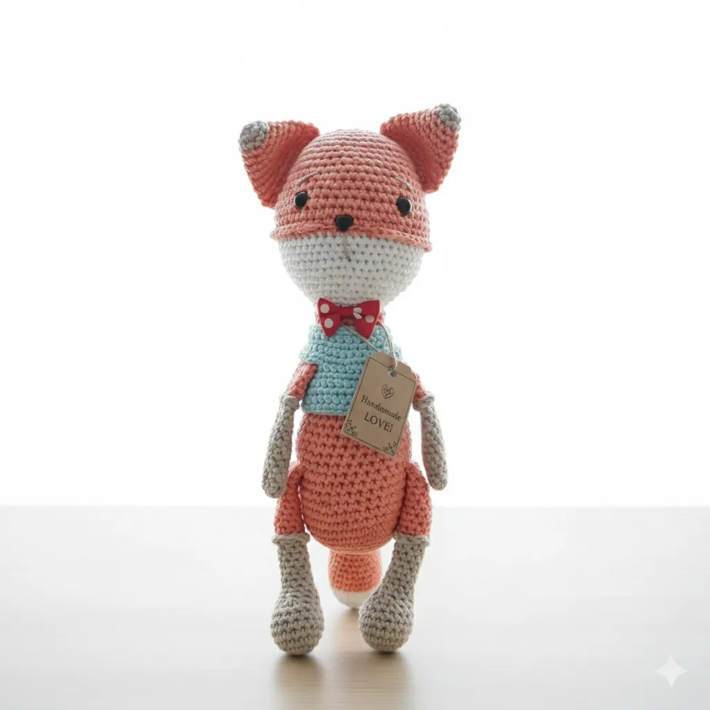 Örme Tilki Oyuncak Bebek - 30cm Boyunda, El Yapımı Hediye