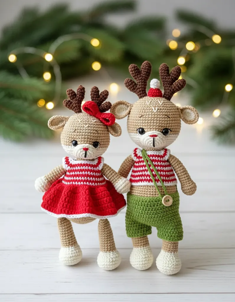 Amigurumi Kız ve Erkek Geyik Oyuncak Bebek - El Örgüsü 23-25cm