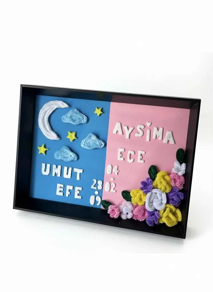 Kardeşlere özel hatıra doğum tarihli ay çiçekli çerçeve