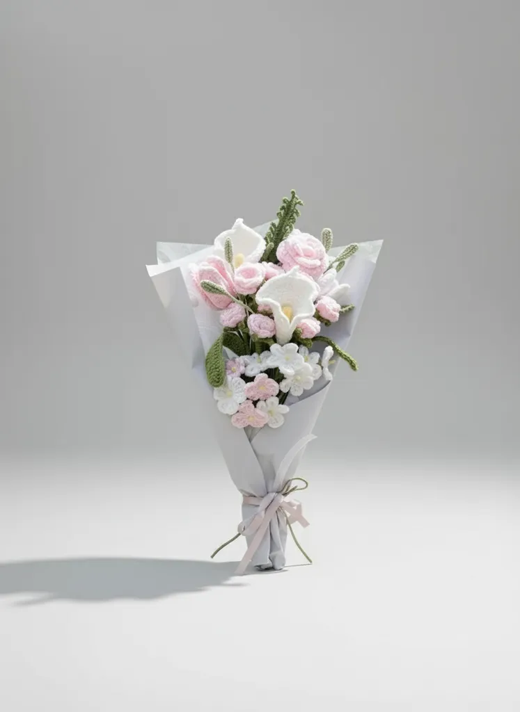 Premium Solmayan Örgü Çiçek Buketi Pembe Rüya Hediyelik