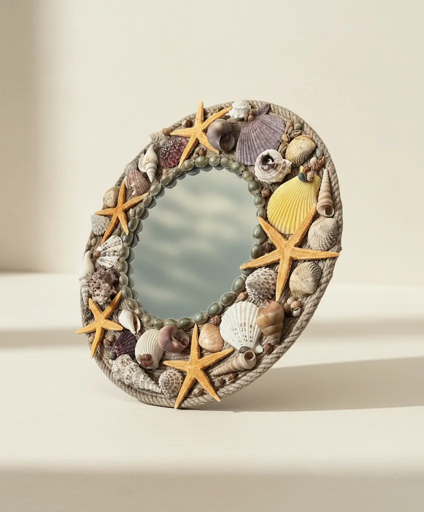 Deniz Kabuklu Dekoratif Ayna - Jüt İp Çerçeveli El Yapımı Ayna