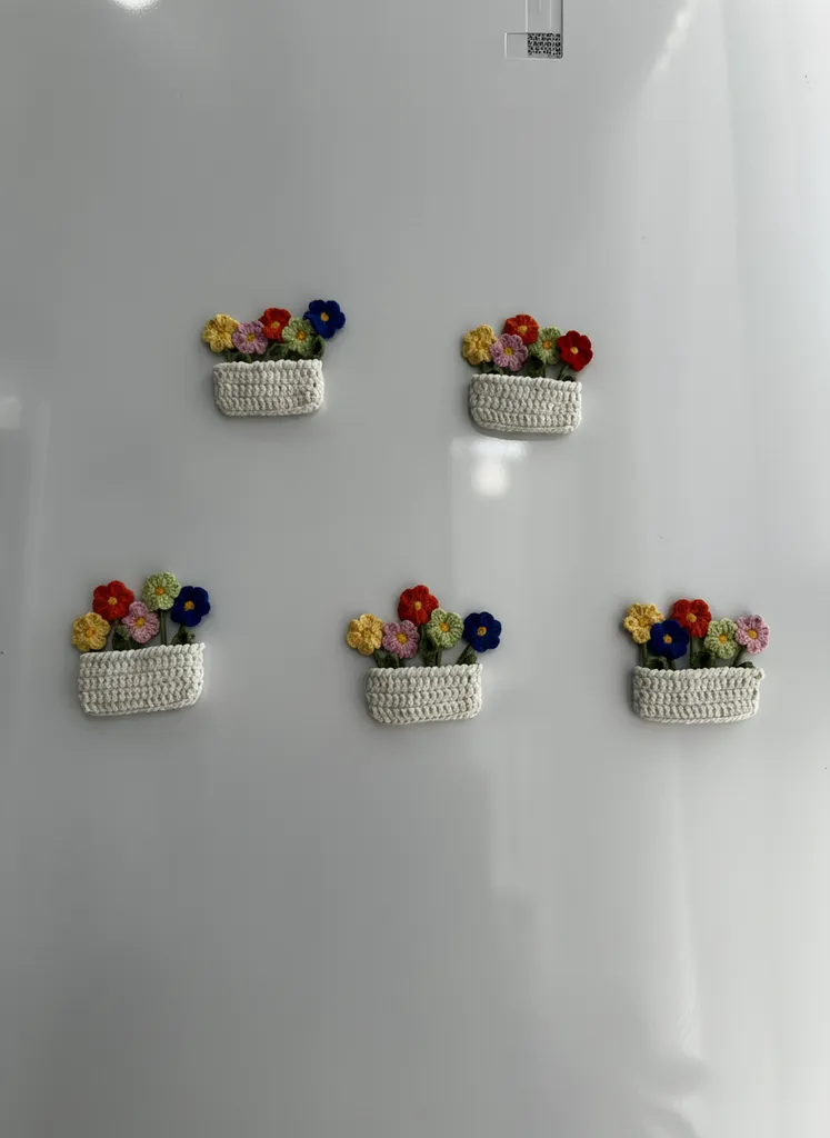 Mıknatıslı Örgü Çiçek Sepeti Magnet Seti - Bohem Tarzı
