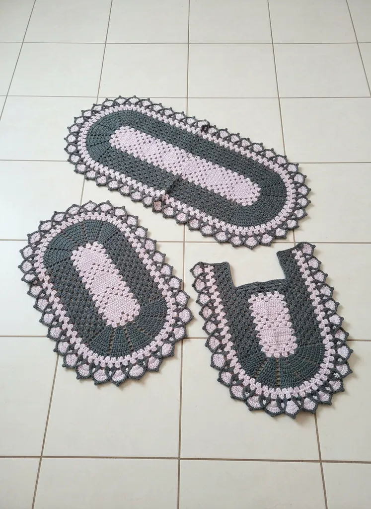 Haki ve Somon Renkli El Örgüsü Banyo Klozet Takımı - 3 Parça