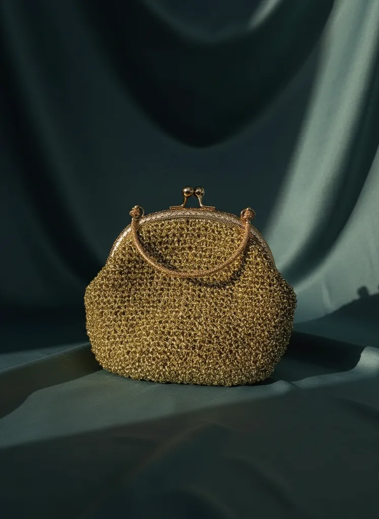 Gold Abiye Çanta - Metal Kilitli, El Örgüsü, Vintage Esintili