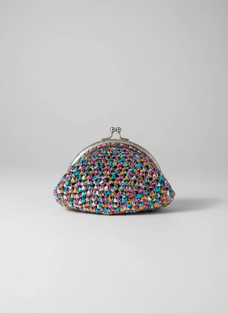 Metalik Renkli İpten Örme Cüzdan - El Emeği Pratik Kullanım