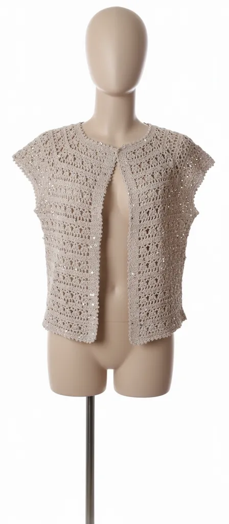 Krem Rengi Pullu Örgü Yelek - Pamuklu Koton Karışımı İpten