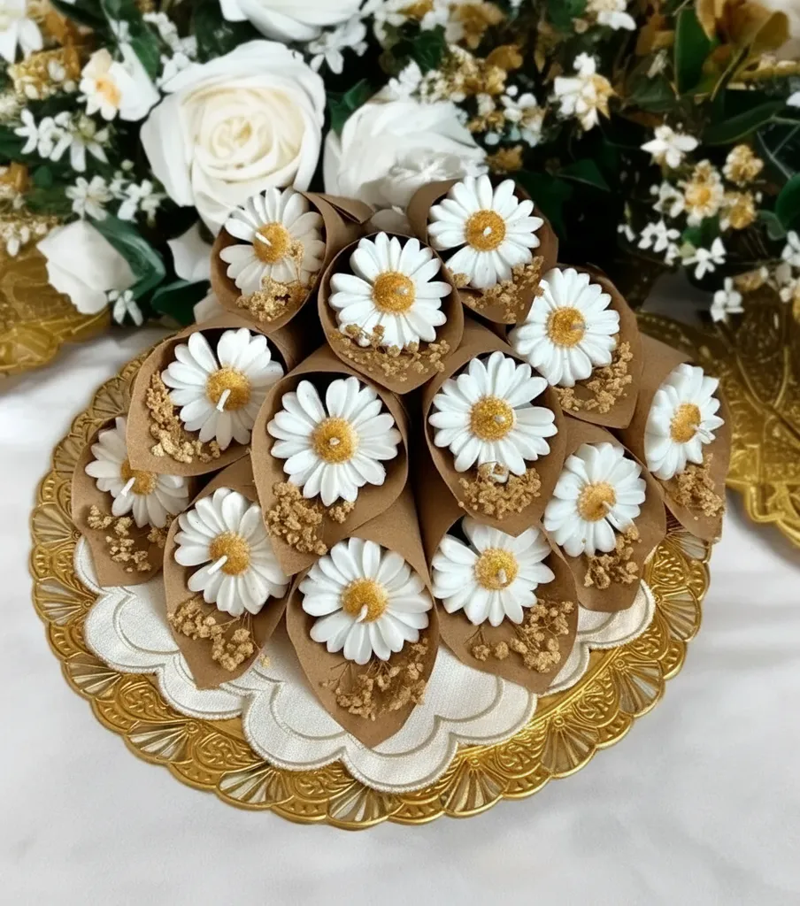 Papatya Buket Hediyelik Mum %100 Soyawax Doğal Mum - 15 Adet