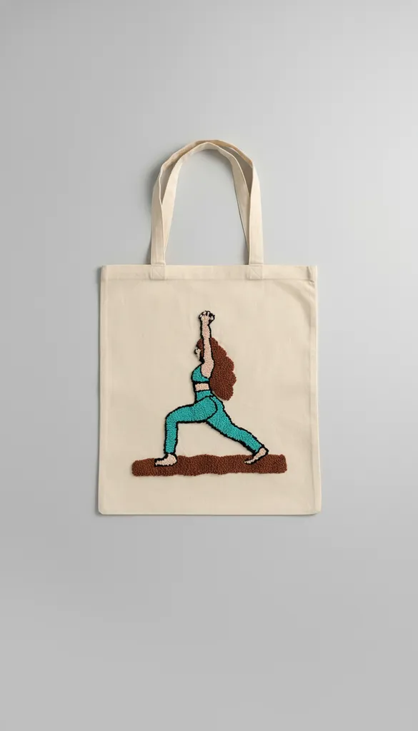 Kanvas Kumaş Yoga Desenli Punch İşleme Detaylı Kol Çantası