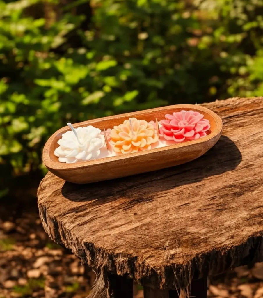 Ahşap Kasede Lotus Çiçeği Tasarımlı %100 Soya Wax Doğal Mum