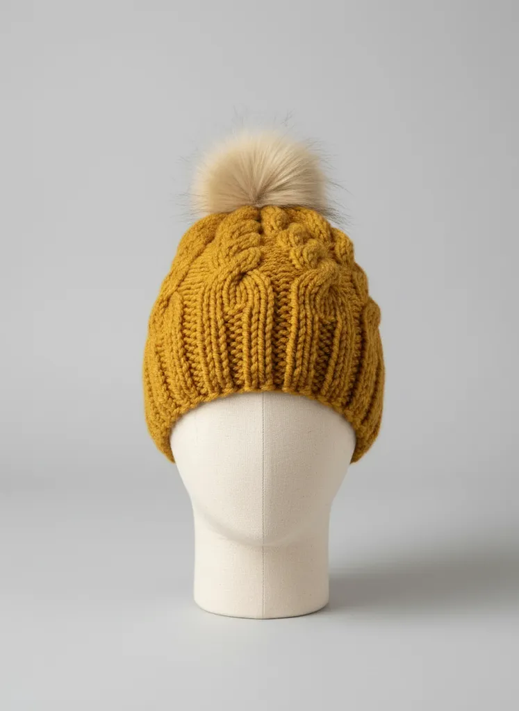 El Örgüsü Yumuşak Dokulu Hardal Sarısı Burgu Desen,Bere,Şapka 17x25 cm