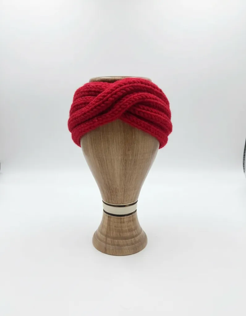 Kırmızı Burgulu Örgü Saç Bandı - El Örgüsü Bandana