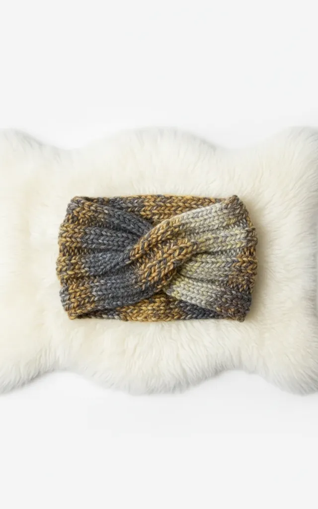 Sarı, Gri, Mavi Kırçıllı Örgü Saç Bandı - El Örgüsü Bandana