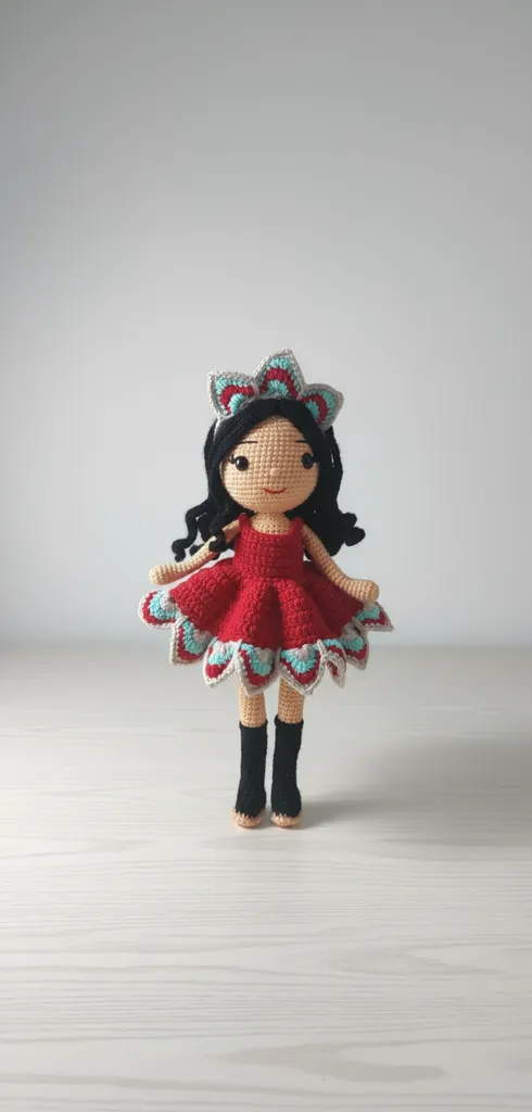 Kırmızı El Örgüsü Bebek Oyuncak - Hediyelik Amigurumi Bebek