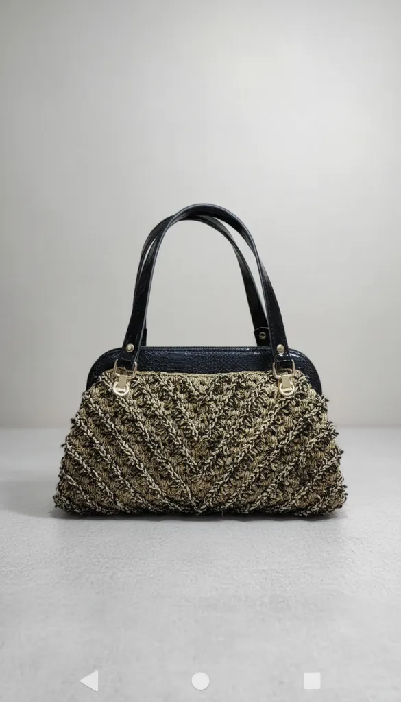 Hasır Görünümlü Örgü Omuz Çantası - İki Renkli El Emeği