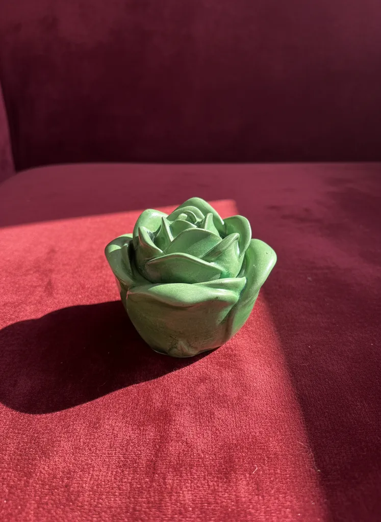 Parlak Yeşil Sedefli Gül Formlu Takı Kutusu - El Yapımı