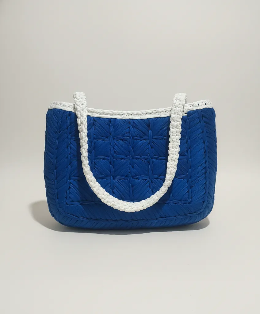 Mavi Örgü Omuz Çantası - Penye İpten El Yapımı Şık Tasarım