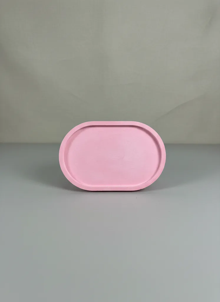 Döküm Reçine Pembe Oval Mum Altlığı ve Dekoratif Tabak - El Yapımı