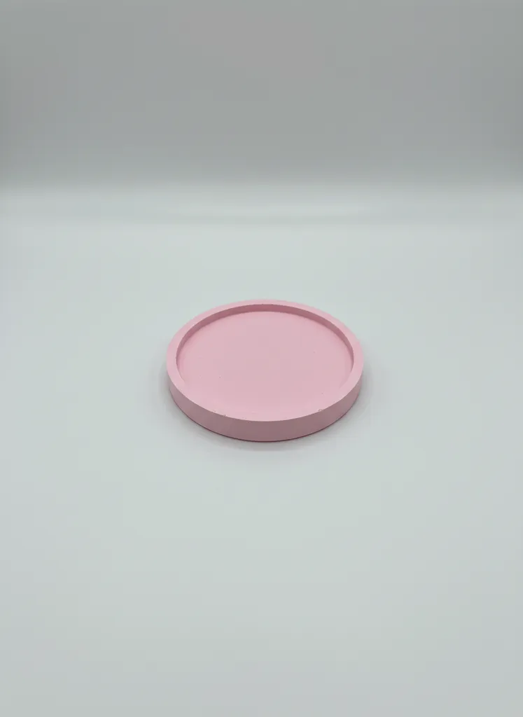 Pembe Döküm Reçine Yuvarlak Tabak - Dekoratif Mum & Aksesuar Altlığı
