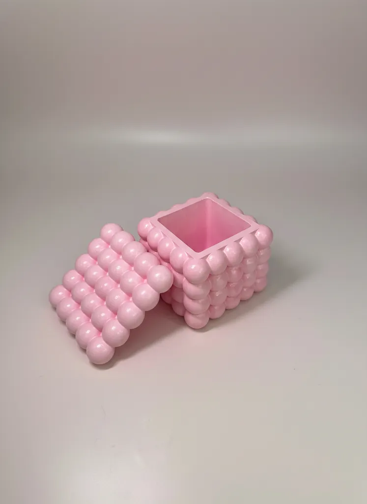 Taş Tozu Pembe Bubble Takı Kutusu - El Yapımı Dekoratif Obje