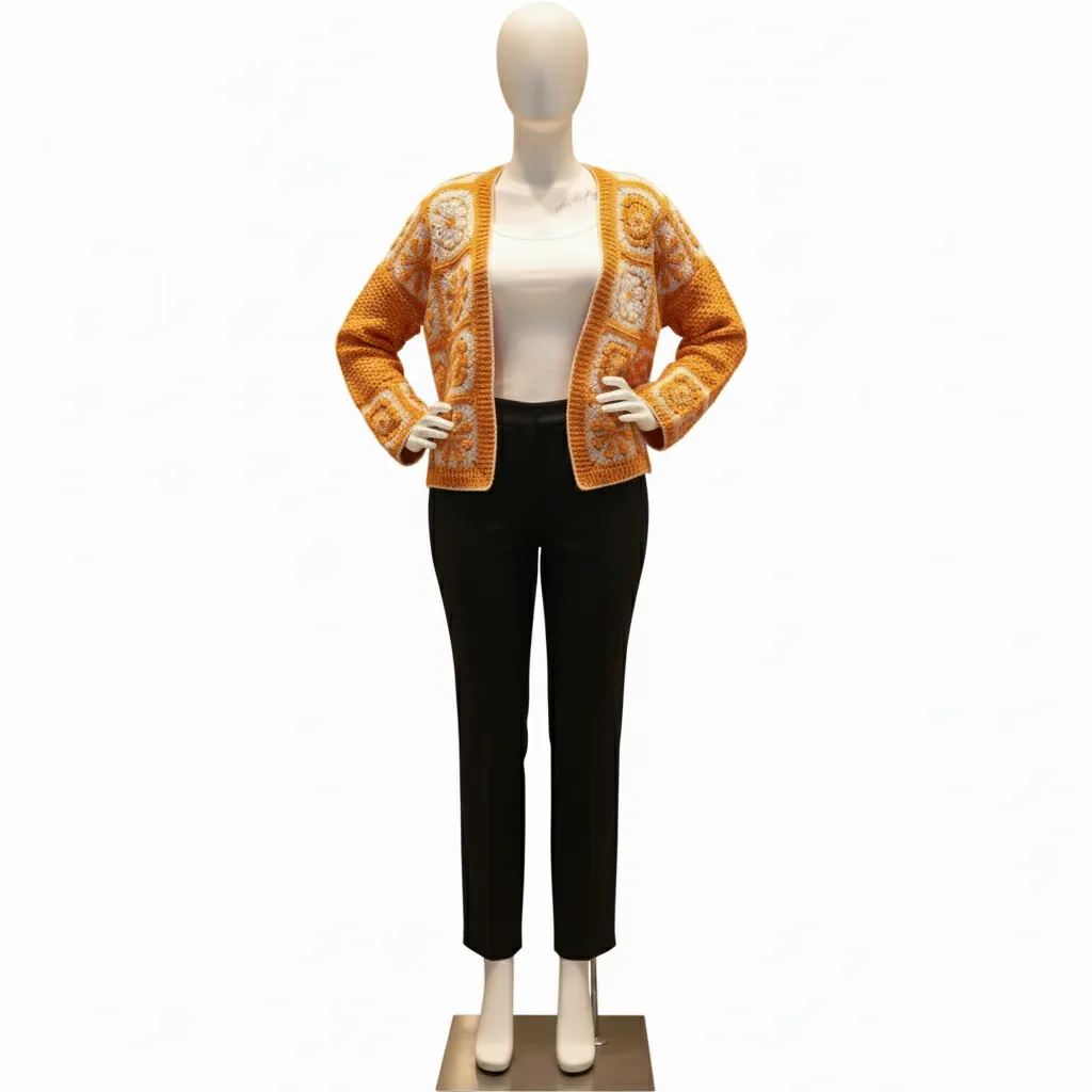 Turuncu Motifli Bohem Pamuklu Hırka - Şık ve Rahat Tasarım