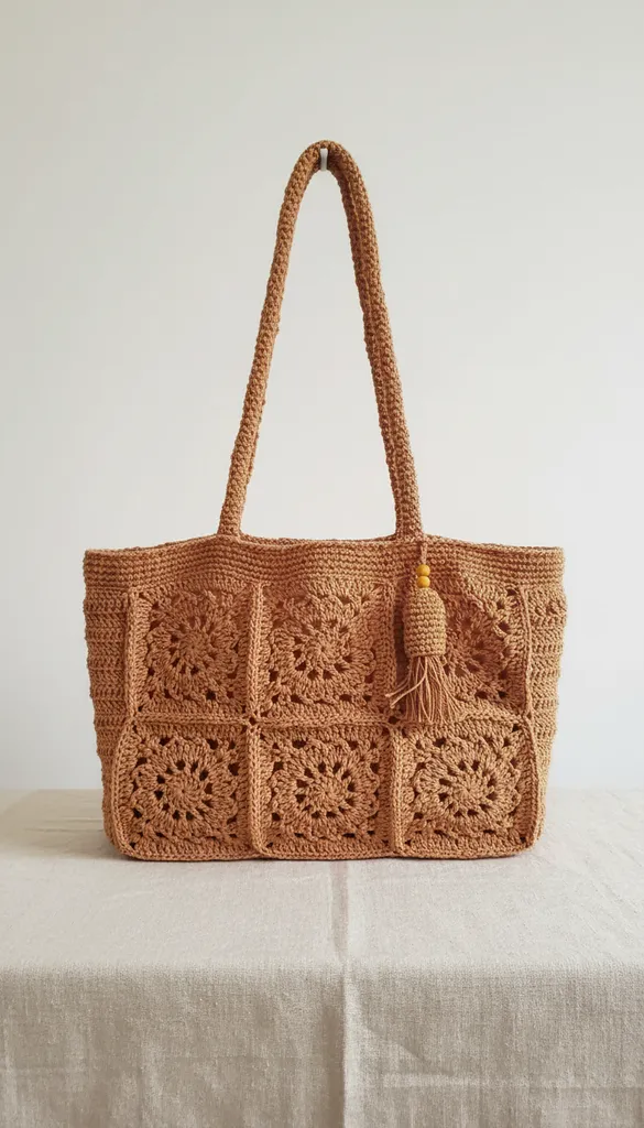 Örgü Desenli Hasır Plaj Çantası - El Yapımı Bohem Stil