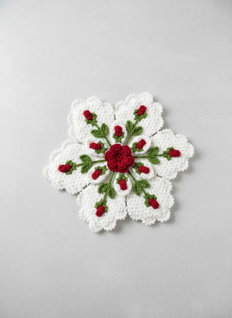 Beyaz Renkli Gül Desenli Örgü Banyo Lifi - El Emeği Çeyizlik