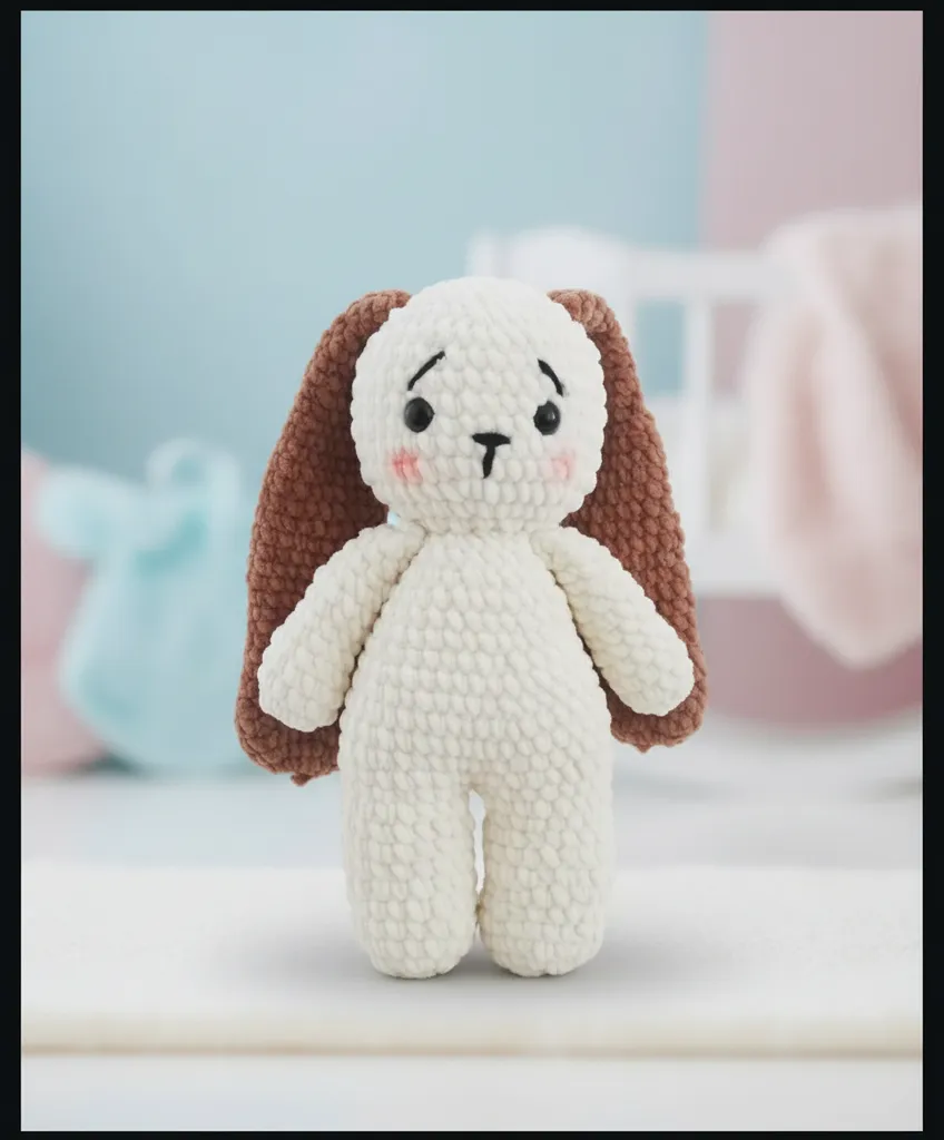Beyaz Kadife Örgü Tavşan Oyuncak Bebek - El Yapımı Hediye