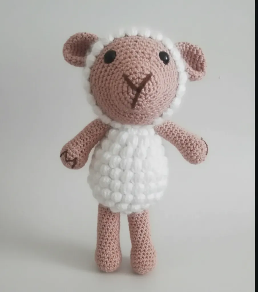 Örgü Oyuncak Kuzu Bebek - Pembe ve Beyaz - El Emeği