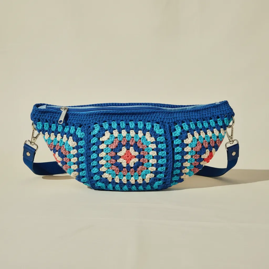 Calypso Mavi Tığ İşi Çanta - Ayarlanabilir Askılı, Fermuarlı El Emeği