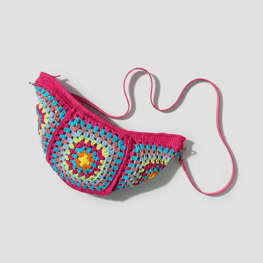 Calypso Pembe El Örgüsü Crochet Omuz Çantası - Ayarlanabilir Askılı