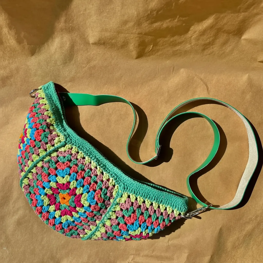 Calypso Yeşil Örgü Omuz Çantası - Ayarlanabilir Askılı, El Emeği