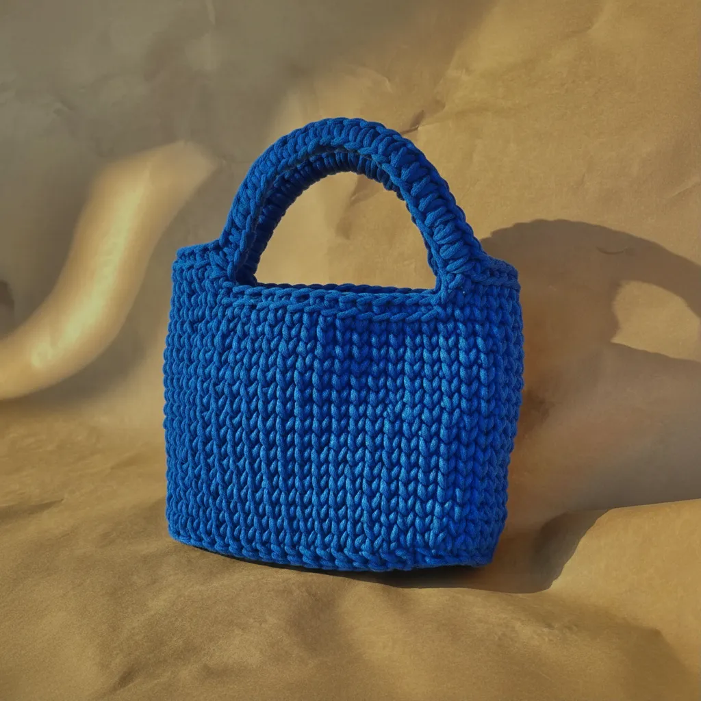 Mavi Örgü Omuz Çantası - Gaia Model, El Yapımı, Kısa Askılı