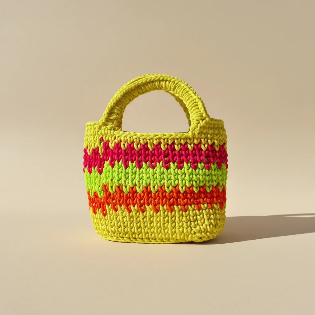 Sarı Renkli El Örgüsü Omuz Çantası - Gaia Model 22cm