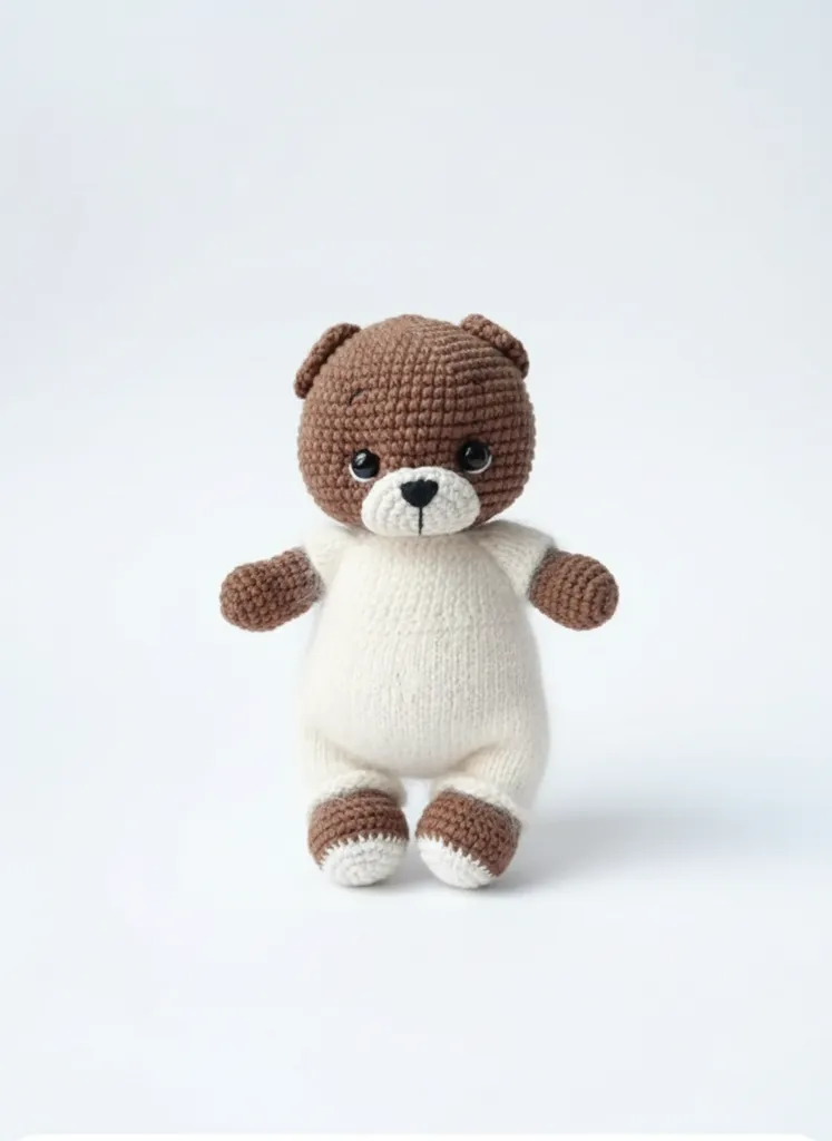 Kahverengi Tulumlu Amigurumi Oyuncak Ayıcık - 24 cm - El Emeği