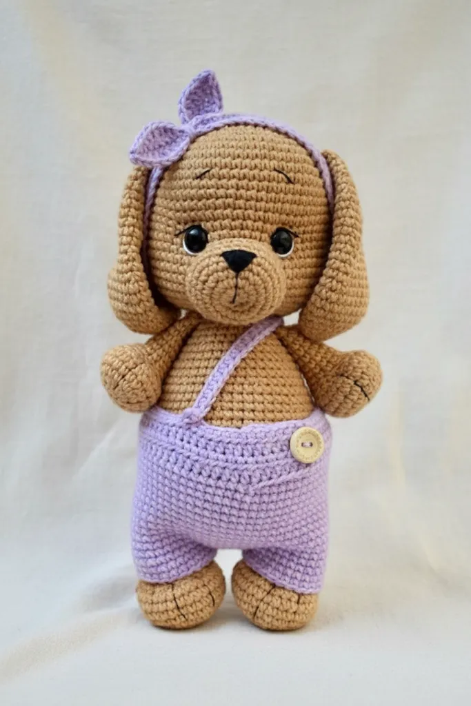 Amigurumi Lila Şortlu Köpek Oyuncak - El Emeği Örgü Bebek