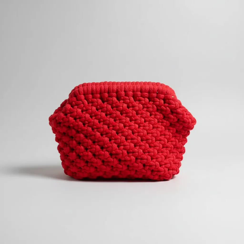 Kırmızı Örgü Sepet - El Emeği Dekoratif Organizer (22x15x11 cm)