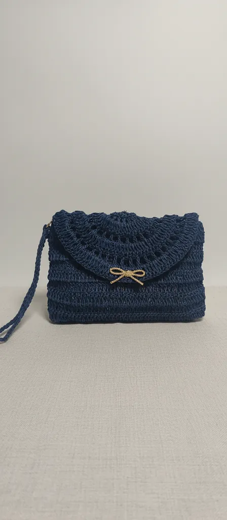 Lacivert Kağıt İpten Örme Omuz Çantası - El Emeği
