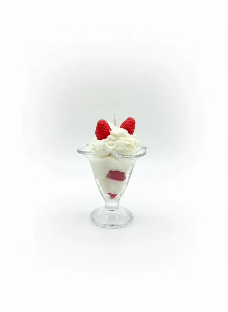 Çilekli Dondurma Görünümlü El Yapımı Mum – Bardak Sunumlu Dekoratif Mum