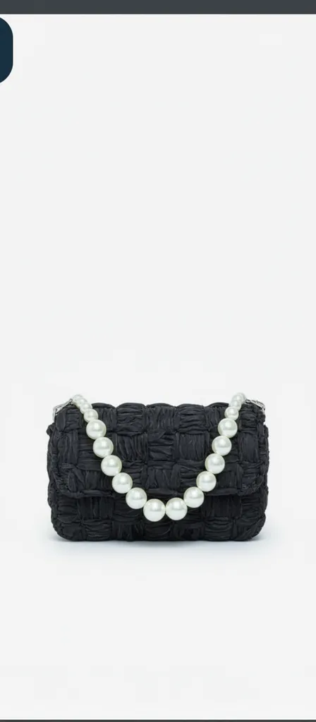 Siyah Örgü Detaylı İnci Saplı Abiye Çanta - Tasarım Harikası