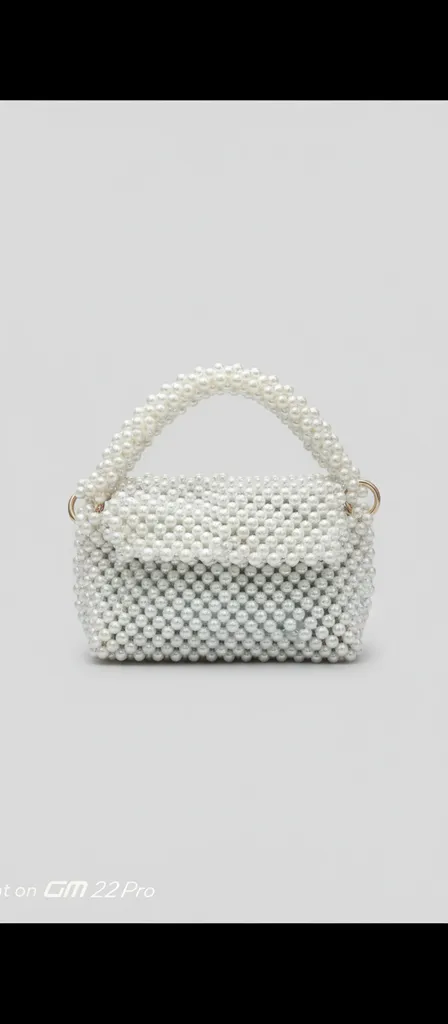 Beyaz İnci Boncuklu Abiye Çanta - El Emeği Özel Tasarım