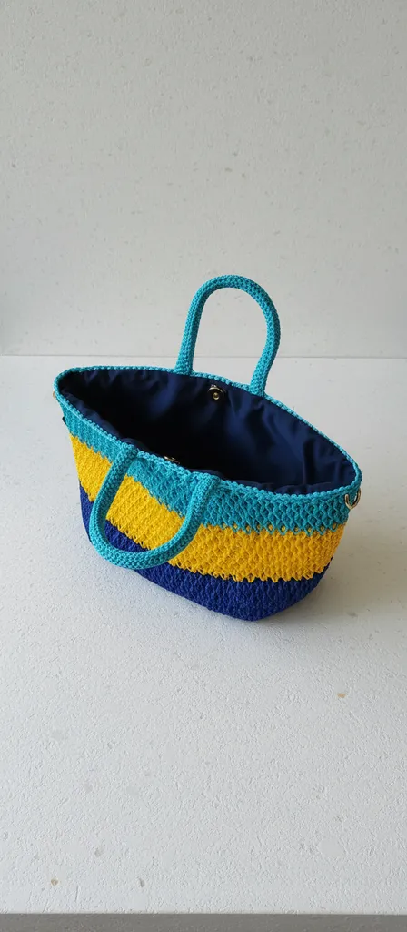 Makrome Örgü Çanta - Üç Renkli, Astarlı, El Yapımı Özel Tasarım