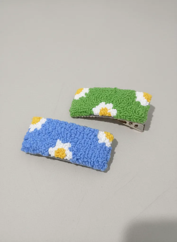 Punch Nakışlı Klips Toka Seti - Çiçek Desenli El Emeği 2'li